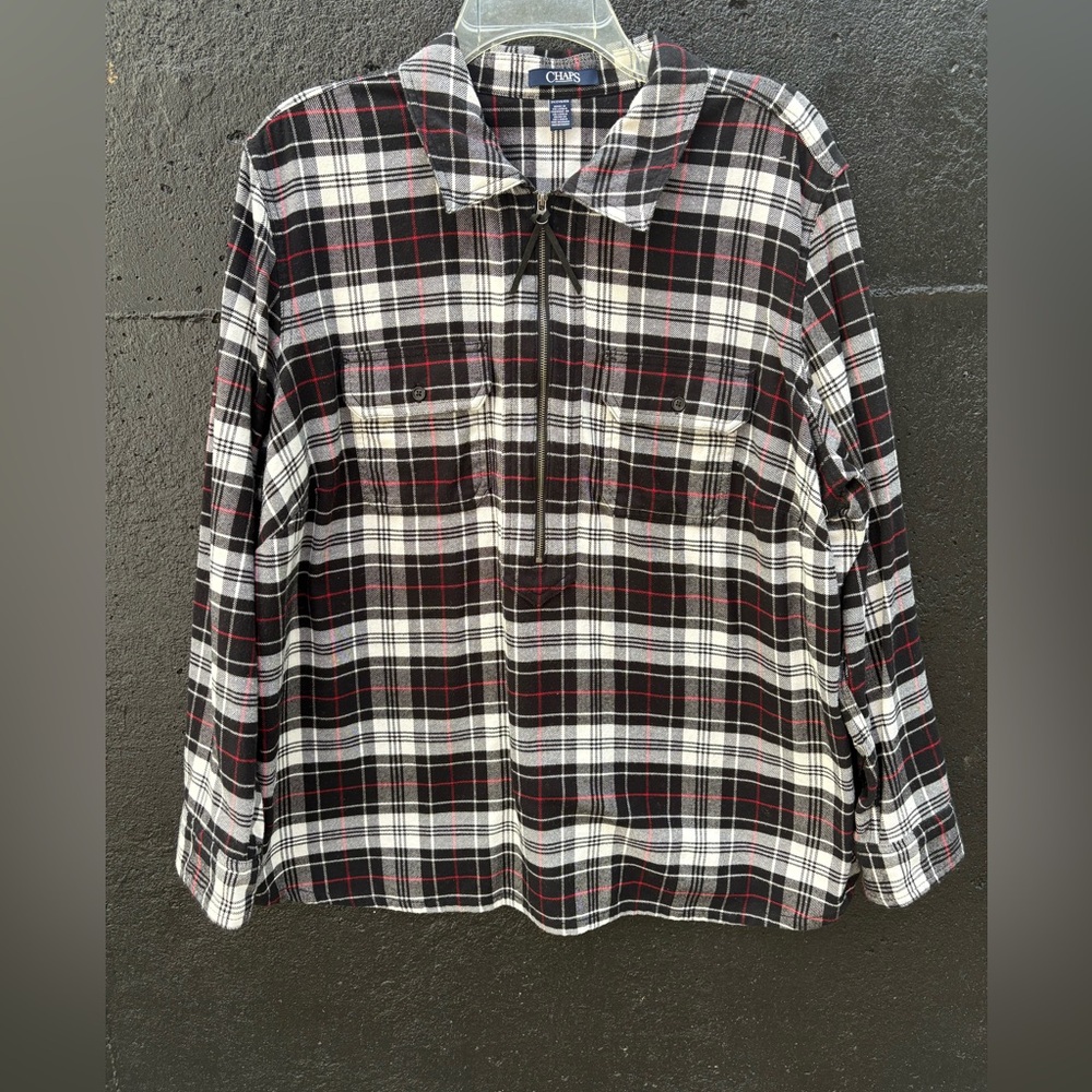Chaps Women's Black, White and Red Plaid Shirt Size 2X